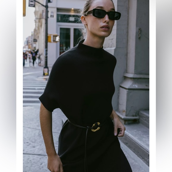 ZARA Women’s Black Knit Belted Dress, M NWT - Picture 6 of 15
